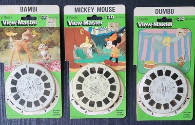 (3) 1978 View-Master 3D Reel Lot Disney Mickey Mouse, Bambi, Dumbo.
