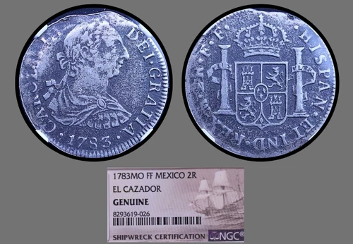 1783MO FF Mexico 2 Reales El Cazador Shipwreck NGC Graded AMAZING DETAILS #026