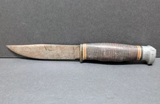 Vintage KINFOLK  10" Fixed Blade HUNTING KNIFE U.S.A.  5" Blade Leather