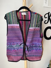 Colorful Woven Vest Hand Loomed Patchwork Boho Hippie Medium