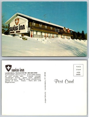 Swiss Inn Londonderry Vermont VT Vintage Postcard Winter Ski Lodge Hotel