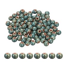 100Pcs 8mm Round Ceramic Porcelain Beads, Glaze Change Grass Green