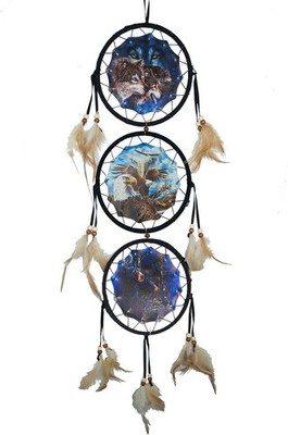 Wolf Eagle Bear Dream Catcher, White Moon Feather Decor, 6Inch, Christmas