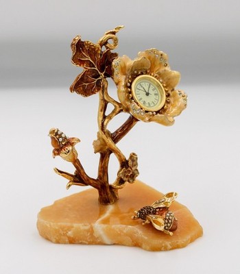 Rare Boxed Jay Strongwater Bumble Bee Desk Clock, 14ct Gold, Swarovski Crystals