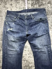 Levis Jeans Mens 38x30 Blue 527 Dark Denim Distressed Pants Bootcut Western