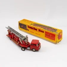 Vintage 1950's Super Fire King Friction Powered Ladder Trailer Fire Truck w/ Box