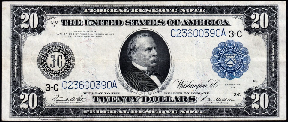 USPC FR#975 $20 1914 FRN LARGE BLUE SEAL PCGS GRADED CHOICE VF 35 - Image 3 of 4