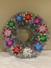 Mr Christmas 16" Silver Tinsel Lighted Wreath Retro Multicolor NWT Retro