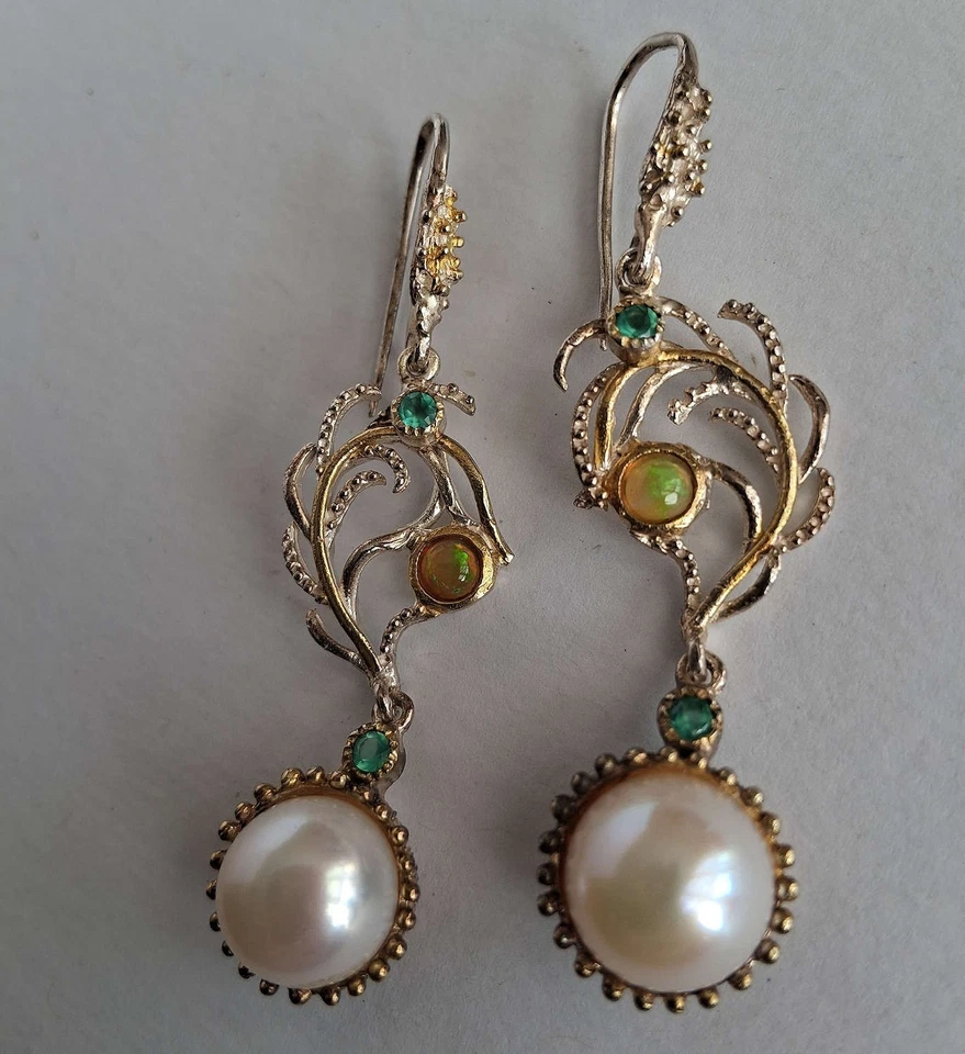 ORECCHINI IN ARGENTO STERLING 925 CON OPALI DI WELO E PERLE NATURALI - Immagine 4 di 4