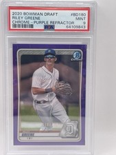2020 Bowman Draft Chrome - PURPLE REFRACTOR /250 RILEY GREENE #BD180 PSA 9 MINT