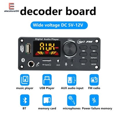 DC5-12V Bluetooth 5.0 Audio Lossless Decoding Board Music Playback 87.5-107.5MHz