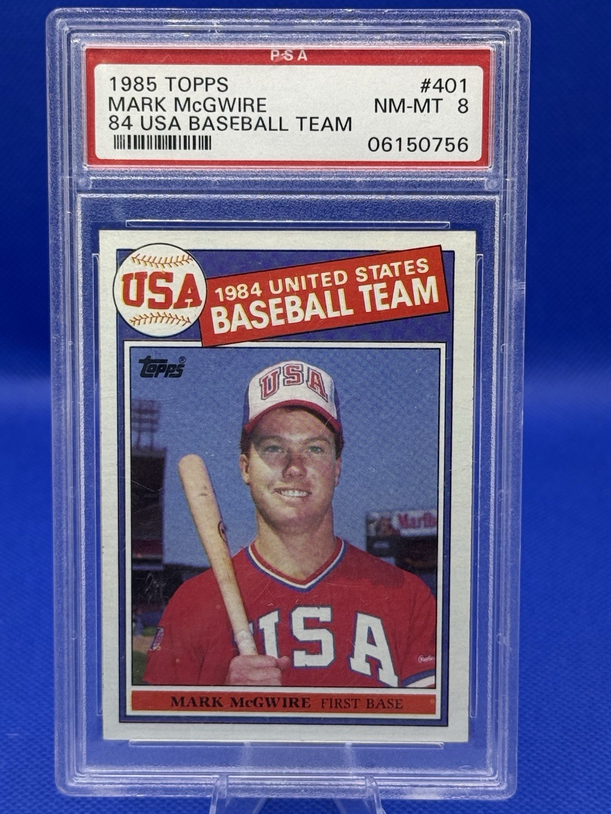 1985 Topps #401 Mark McGwire 1984 USA Baseball Team RC PSA 8