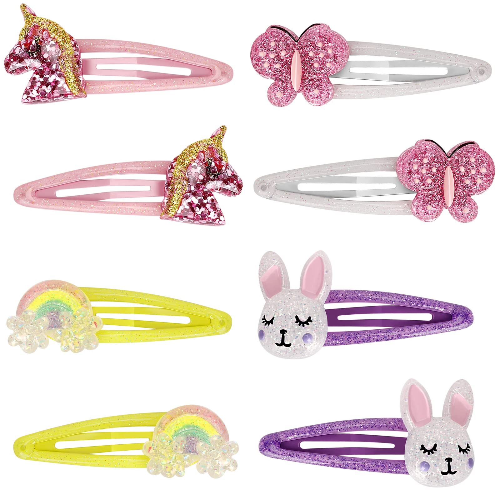 Butterfly Snap Hair Clips Rainbow No Slip Girls Sparkly Unicorn Hair Accessories