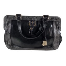 Cole Haan Satchel Shoulder Bag Black Reptile Embossed Leather Designer Handbag