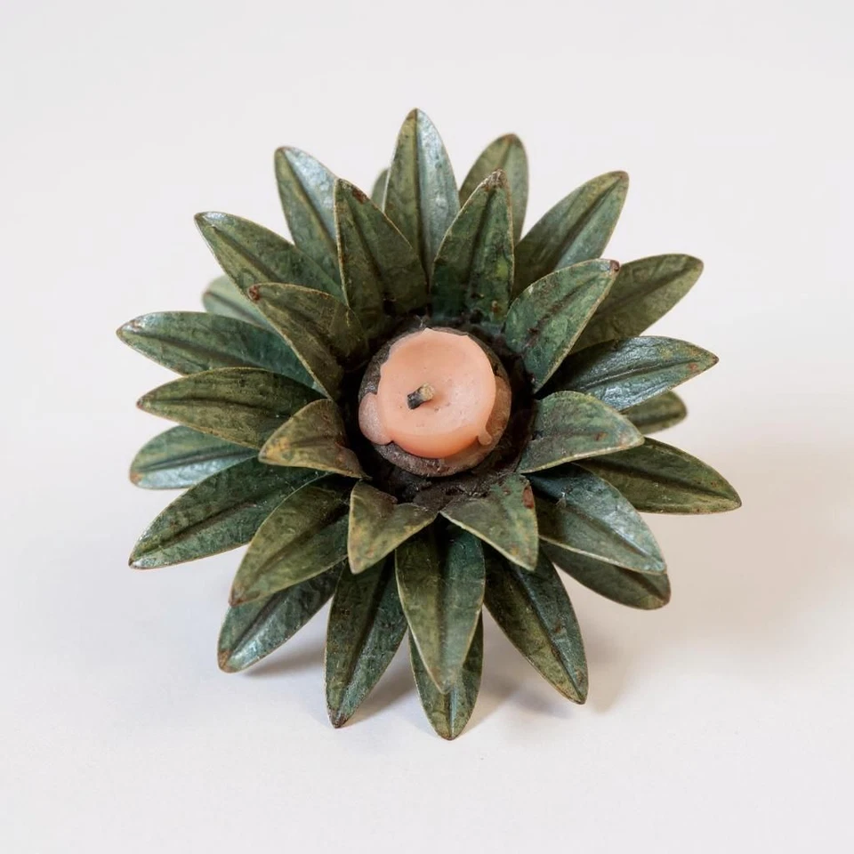 Hollywood Regency Palm Tree Candlestick Vintage Toleware Painted Metal 14" - Image 2 of 4