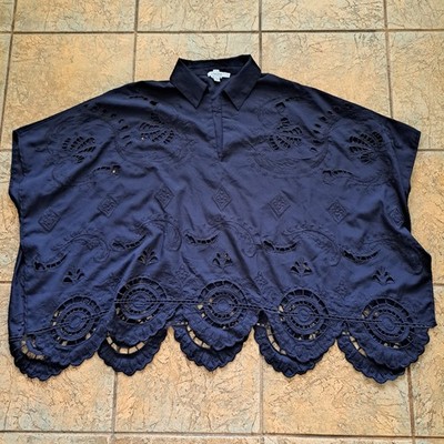 Chico's Sheek Women's Lace Poncho  Top With Collar, Size S/M