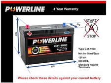 Battery fits LAND ROVER DISCOVERY Mk2 2.5D 98 to 04 C31-900 850A 120Ah Powerline