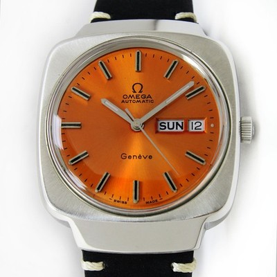 Vintage Omega Geneve Automatic D/D Sunburst Orange Dial Men Steel - Main Image