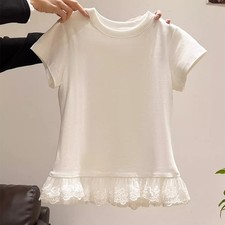 Womens Lace T shirt with Short Sleeves and Round Neck Ideal for Summer