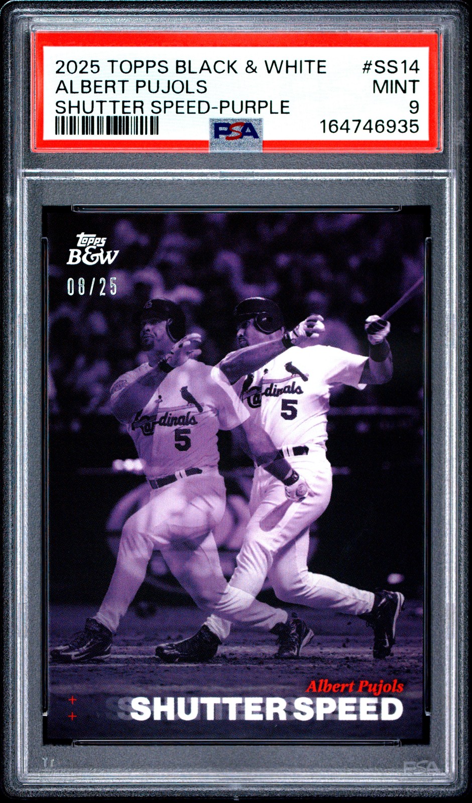 2025 TOPPS BLACK & WHITE SHUTTER SPEED PURPLE #SS14 ALBERT PUJOLS 8/25 PSA 9