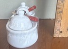 Houston Harvest Ceramic Creamer & Sugar Set White Red Lids Spoons Glossy — photo 2