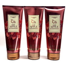 NEW 3 BATH  BODY WORKS RUBY APPLE ROSEWOOD 24H MOISTURE BODY CREAM 8 OZ DAMAGED