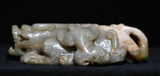 3.6'' Old Chinese Dynasty Emerald Jade Jadeite Carving Pixiu Brave Troops Statue