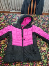 Rothschild Girls Size L 14 Puffer Pink And Black Jacket W/Hood Has Some Marks