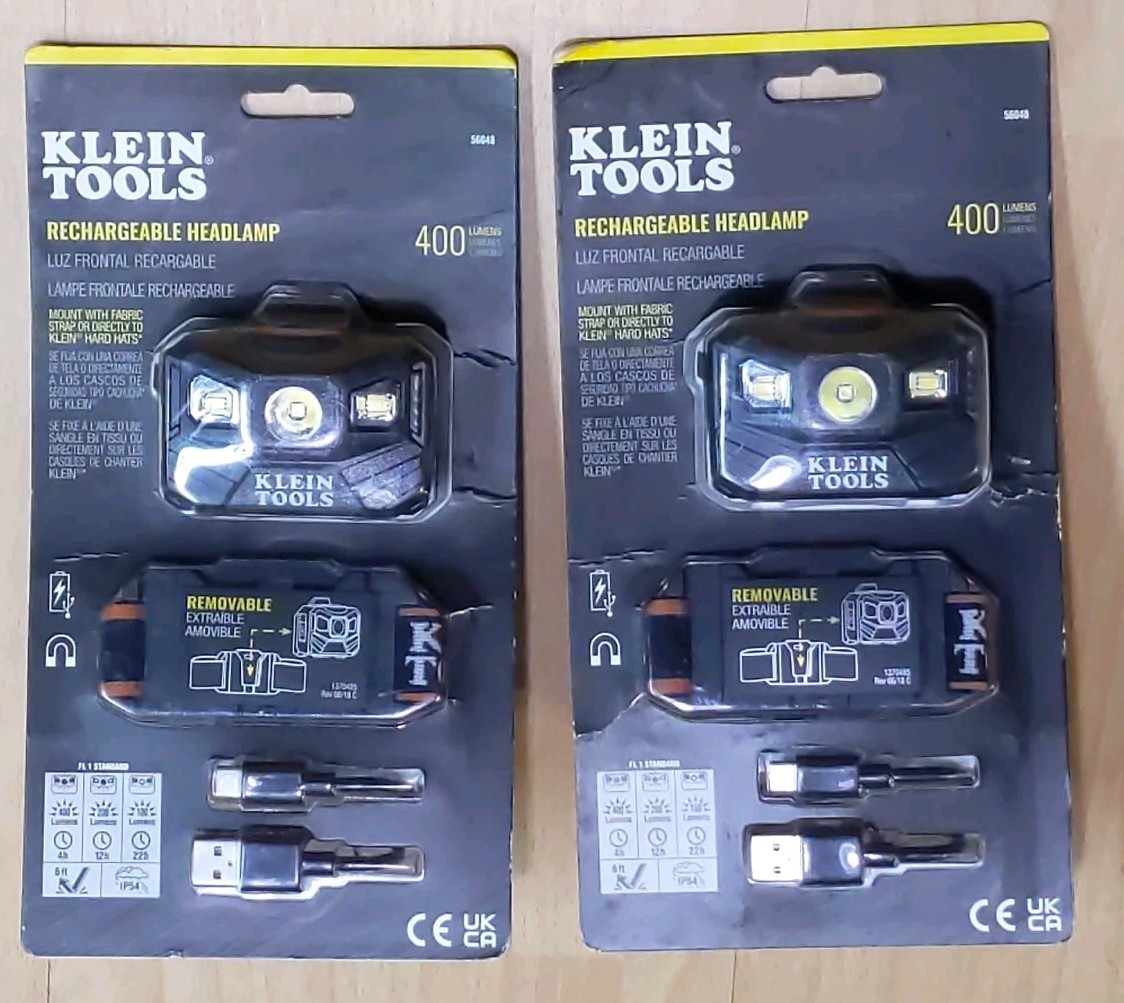 Lot Of 2 Klein Tools 56048 Rechargeable LED Adjustable Headlamp New ...