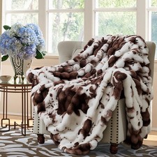 Fluffy Faux Fur Throw Blanket for Couch Bed 90x106, Luxury Soft Thick Fuzzy P...