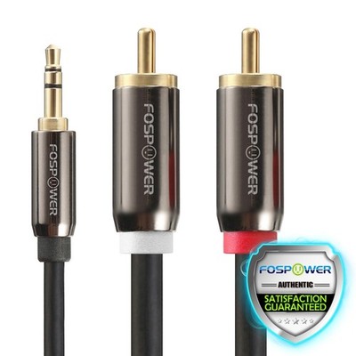 FosPower 10FT 24k Gold Plated 3.5mm AUX Stereo M/M 2 RCA Male Audio Cable Y Cord