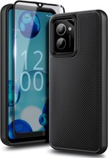 for HMD Vibe Phone Case with Tempered Glass Screen Protector, Full-Body Black
