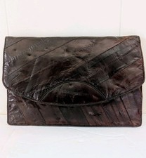 Vintage 80s Genuine Eel Skin Burgundy Clutch Wallet Handbag Made In Korea Soft