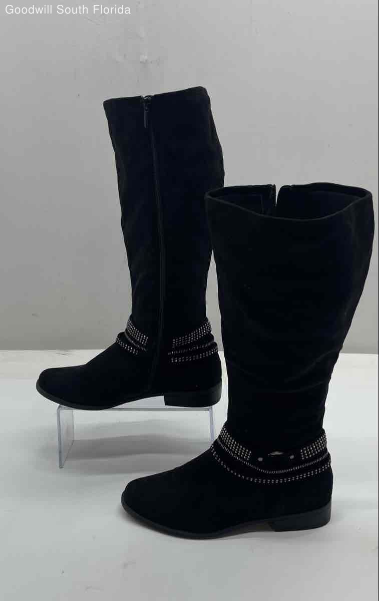 Lane Bryant Womens Black Suede Almond Toe Side-Zip Riding Boots Size 8W