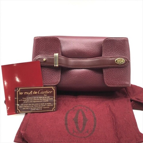 Cartier Trinity Leather Vanity Handbag Bordeaux Red Vintage Authentic From Japan