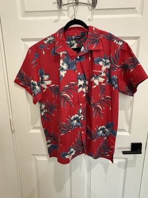 mens Blue Generation size Xl red hawaiian floral short sleeved button up shirt
