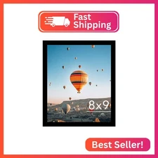 JCJMY 8x9 Picture Frame Black for Wall Hanging or Tabletop, Wall Mounting Horizo