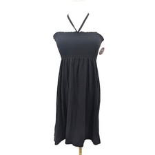 So Strapless Midi Dress Black Smocked Halter Tie Womens S NWT Y2K