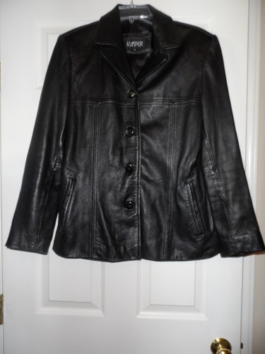 Kasper Black Leather Womens Jacket Coat 