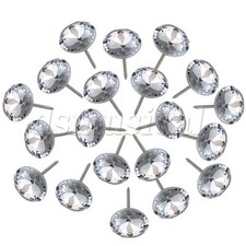 Silver 20mm Sofa Headboard Gem Flower Decor Tacks Clear Crystal Nails Pack of 60