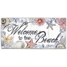 Wall Sign "Welcome to The Beach" - Printed Stone Sign 8" x 4" 33914
