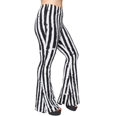 kreepsville 666 White Stripe Distressed Flare Strange and Unusual Leggings