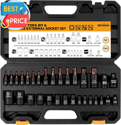 31-Piece Torx Bit Socket Set: Premium CR-V & S2 Alloy Steel, Star T8-T70 & E-Tor