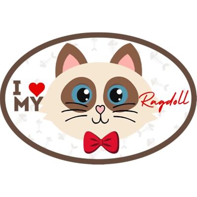 Magnet Me Up I Love My Ragdoll Cat Breed Car Magnet Decal, 4x6 Inches Oval, Gift