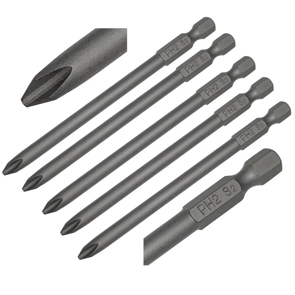 PH2 100mm long power screwdriver bits S2 Steel fits DEWALT MAKITA BOSCH x 5
