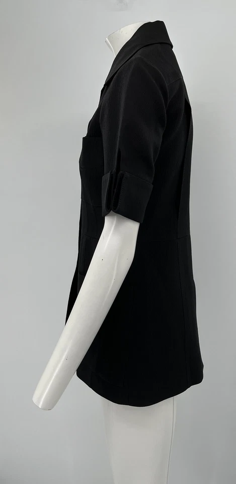 Chaqueta Blazer Oscar De La Renta R09 Negra Manga Corta Cuello Abotonado Talla 2 Foto 2 de 4