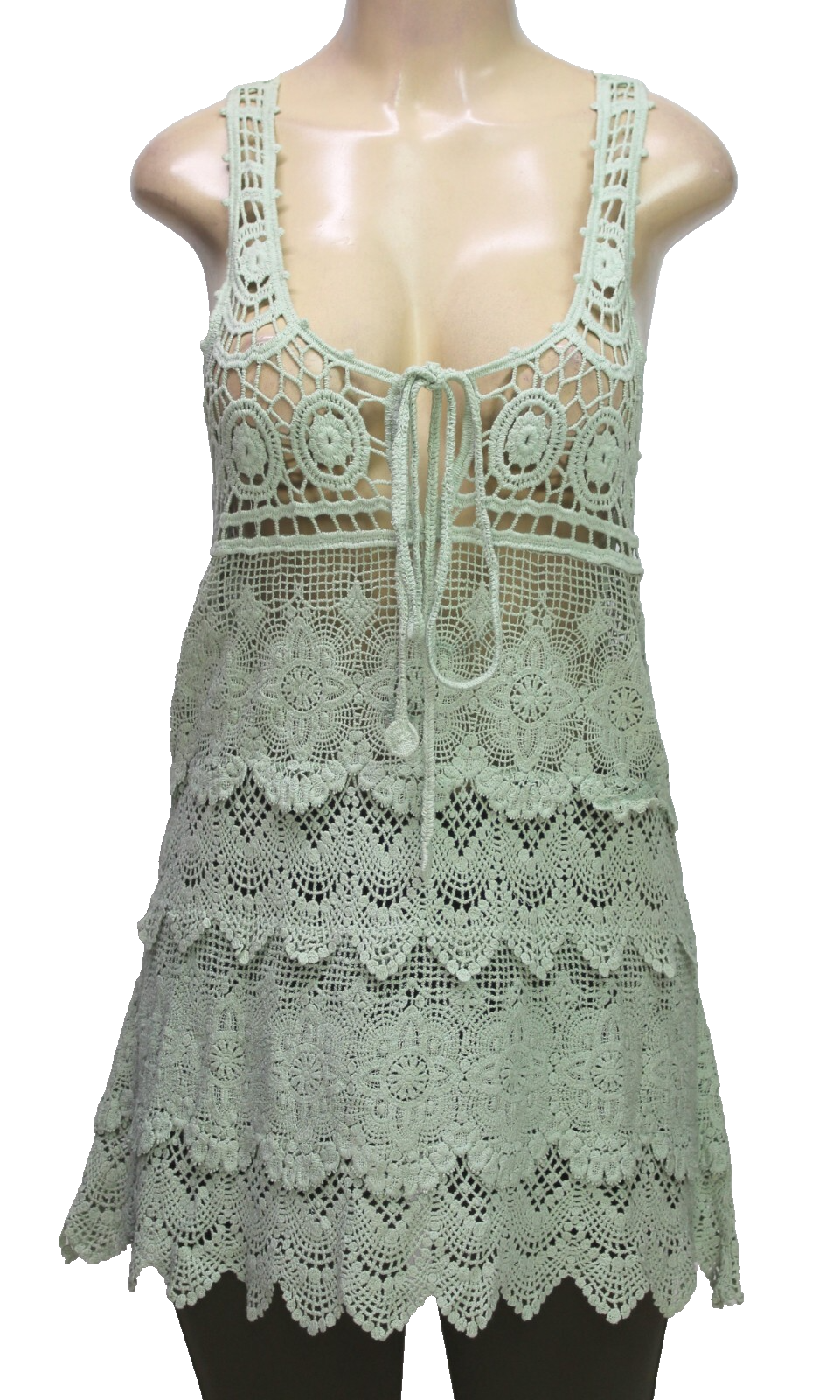 Stella Morgan Women's Crochet Racer Back Top Tunic Sleeveless Green Size S