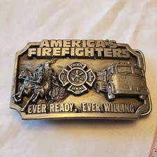 Vintage 1983 Siskiyou America's Firefighters Ever Ready Ever Willing Belt Buckle