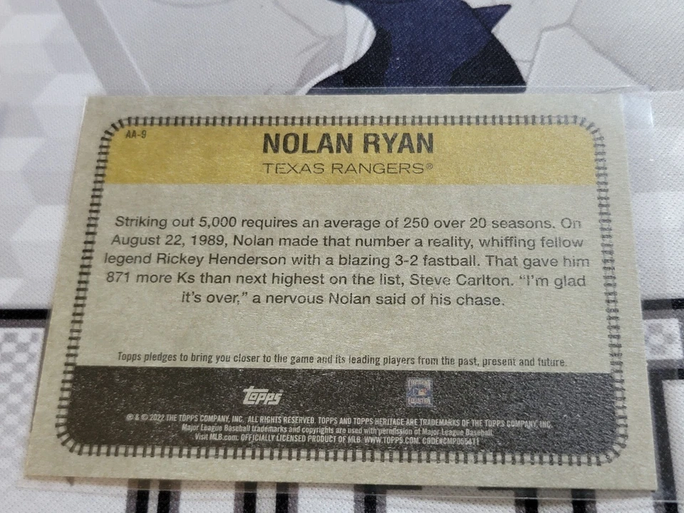 NOLAN RYAN 2022 Topps Heritage History Insert #AA-9.  RANGERS - Image 2 of 2