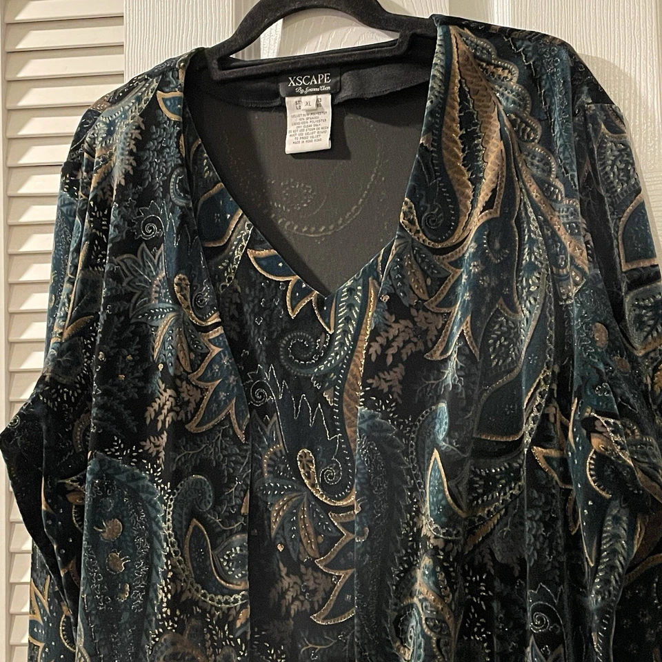 Xscape Joanna Chen Twinset Conjunto Cárdigan Tanque XL Verde Oscuro Paisley Terciopelo 2 piezas Foto 3 de 4